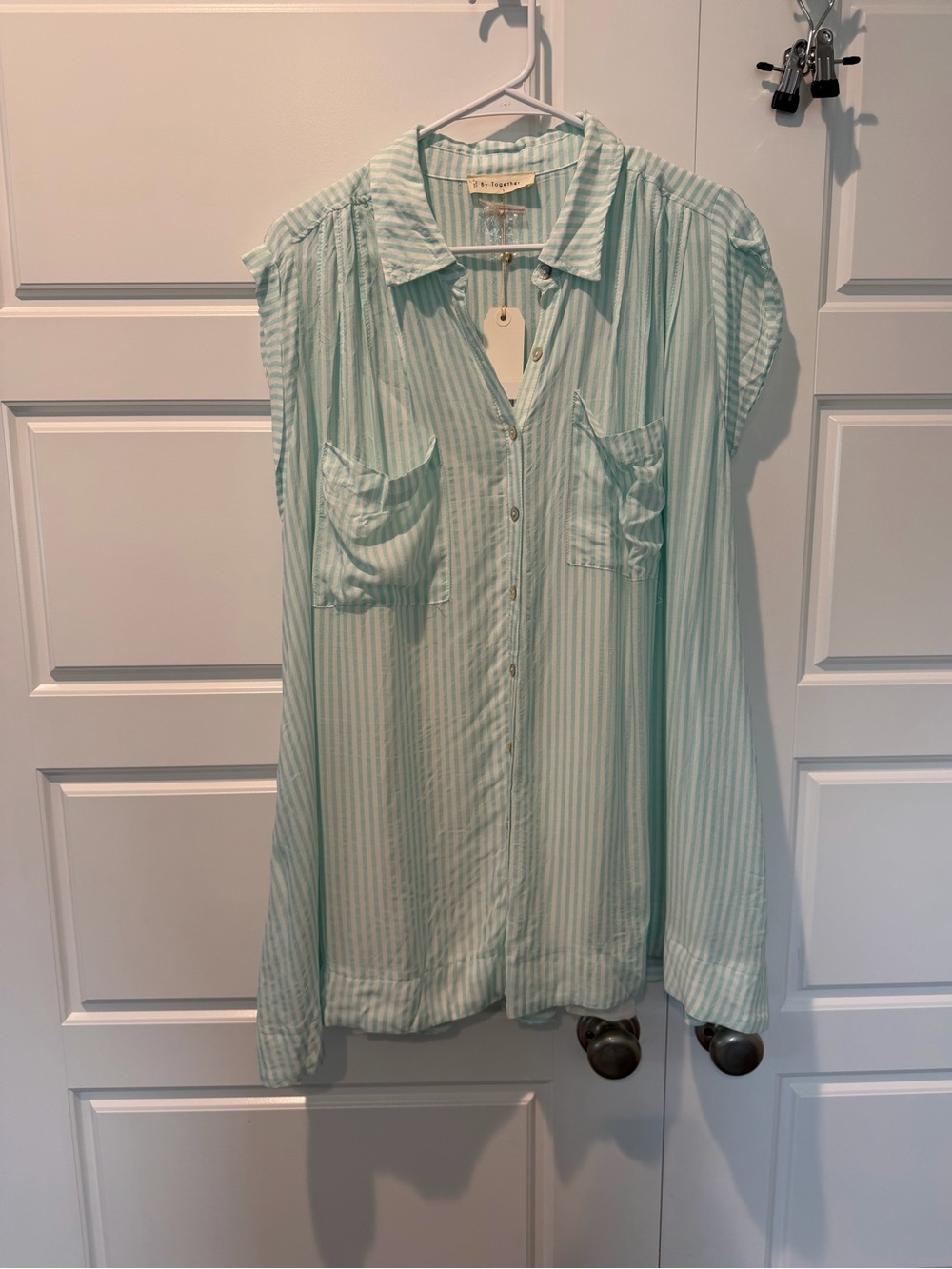 NWT By together boutique Mint Striped Mariposa Tunic Womens Size Large